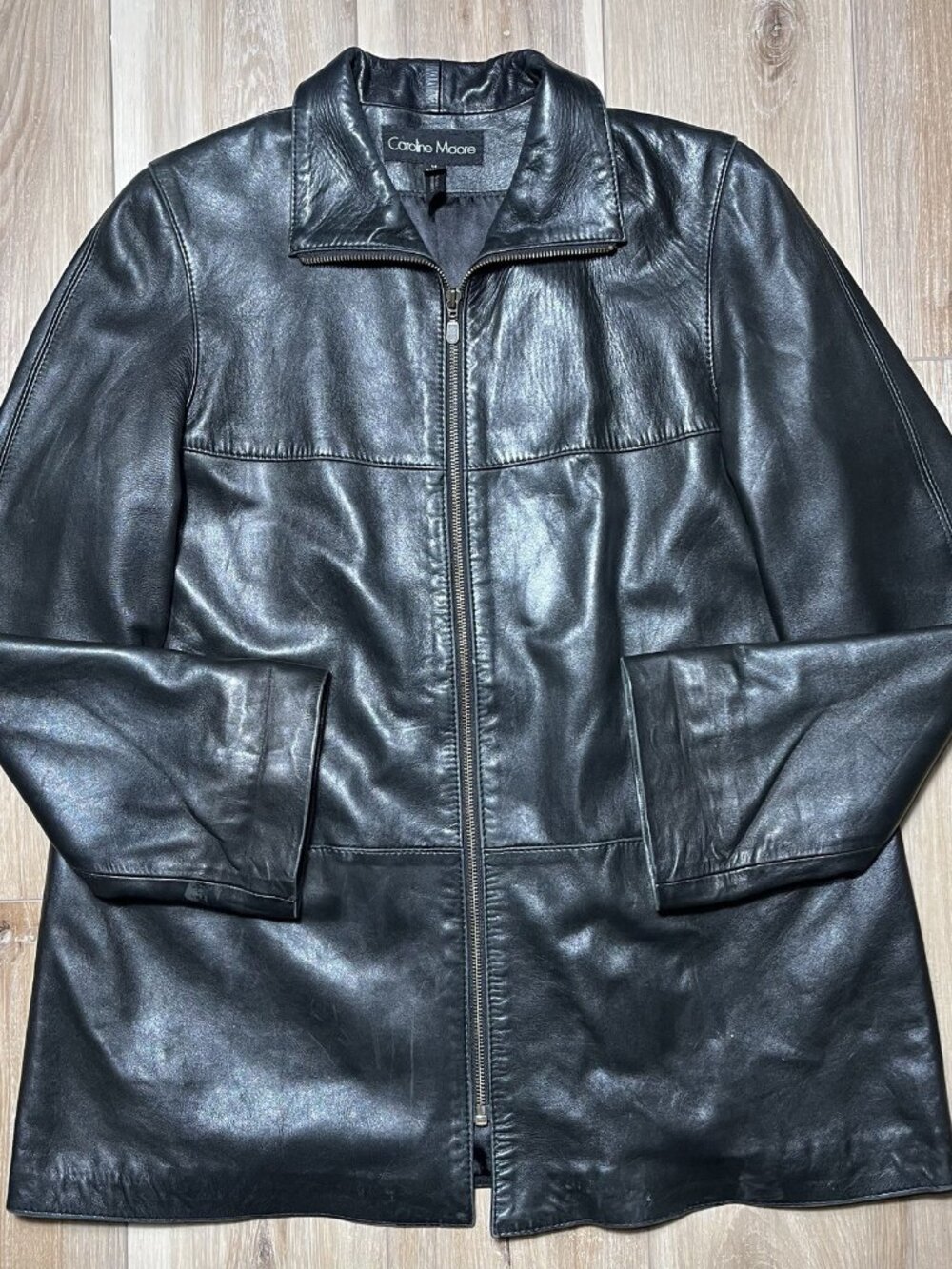 Vintage Caroline Moore Lambskin Zip Up Leather Black Jacket - Women Size 14